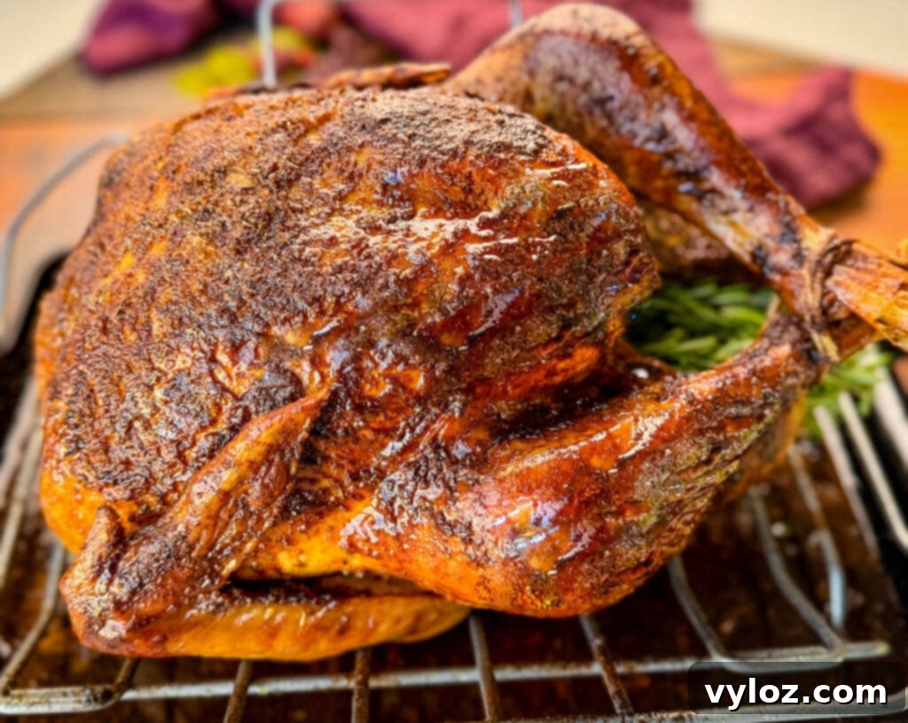 roasted Cajun seasoned turkey in a roasting pan