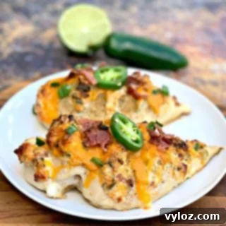 keto low carb jalapeno popper hasselback chicken on a white plate