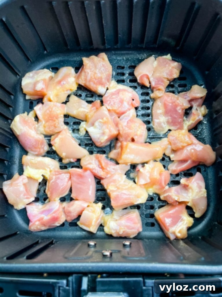 raw chicken thighs in an air fryer