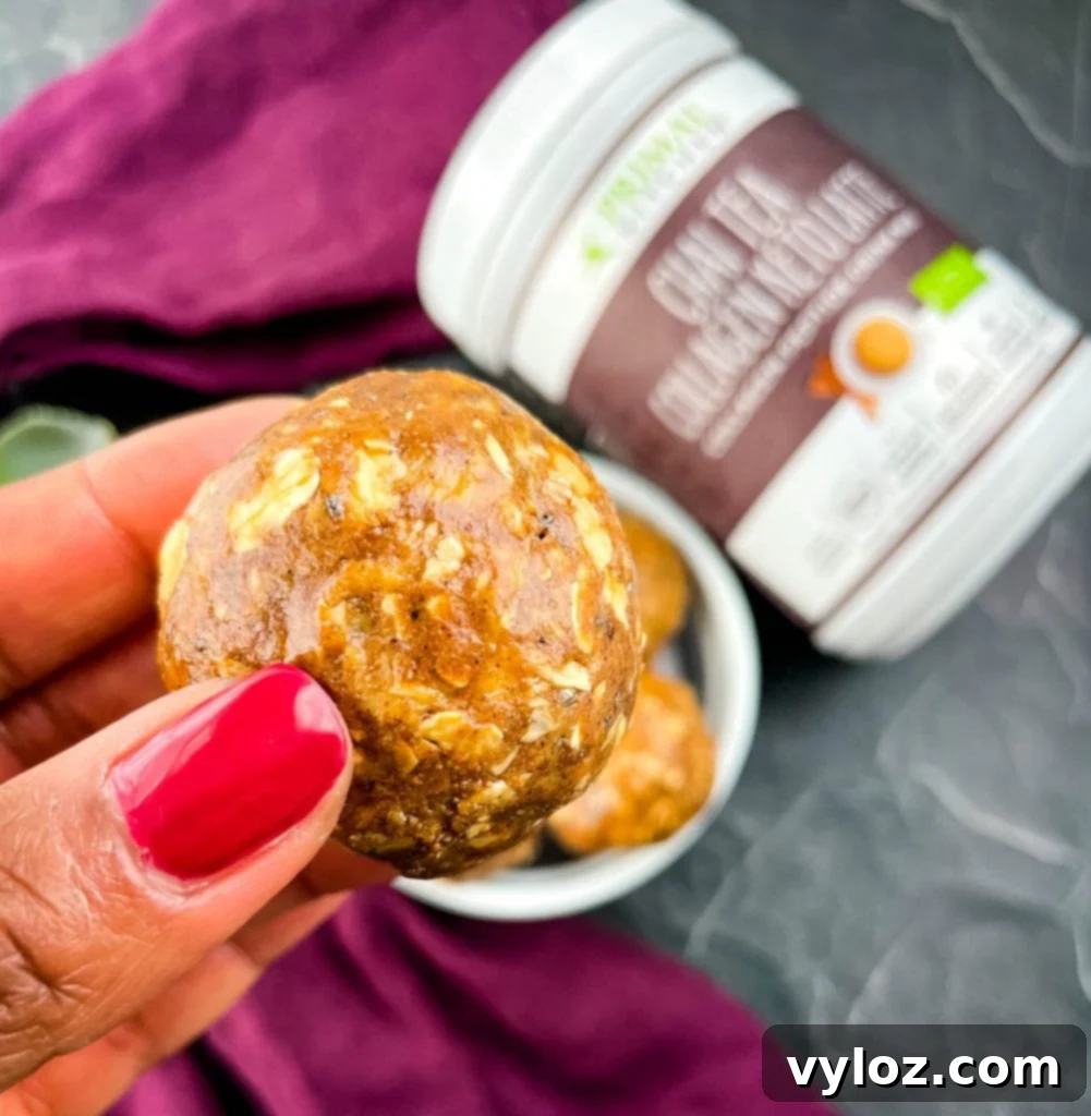Another enticing view of Chai Almond Butter Protein Balls beautifully arranged in a white bowl.