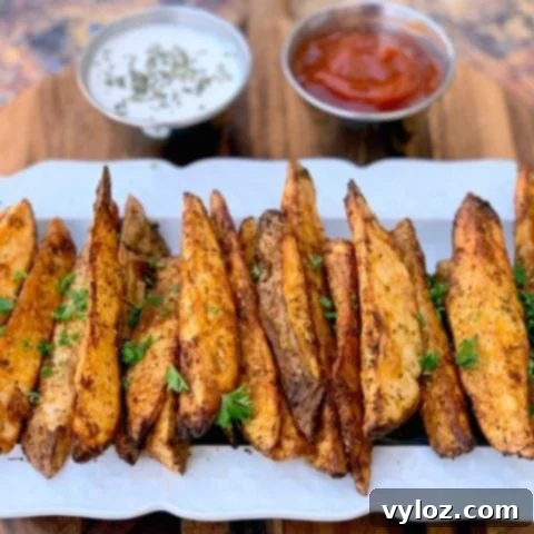 30 Quick and Delicious Air Fryer Appetizers 12 Seasoned potato wedges cooked to perfection in an air fryer.