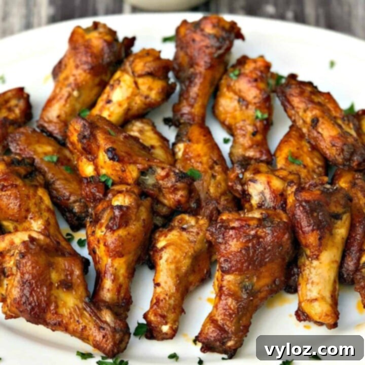 30 Quick and Delicious Air Fryer Appetizers 15 Spicy crispy air fryer buffalo chicken hot wings with a side of ranch dressing.