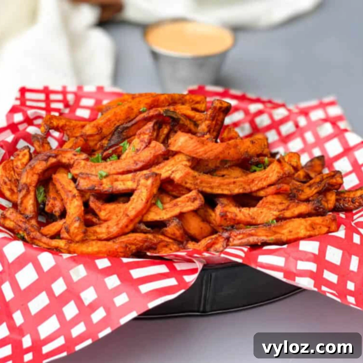 30 Quick and Delicious Air Fryer Appetizers 9 Pile of crispy sweet potato fries made in an air fryer.