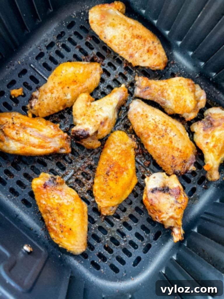 Extremely crispy chicken wings ready in the air fryer