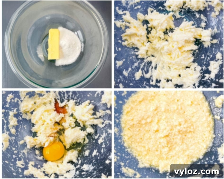 collage photo of 4 photos showing how to make keto cookie dough with almond flour and batter in a glass bowl