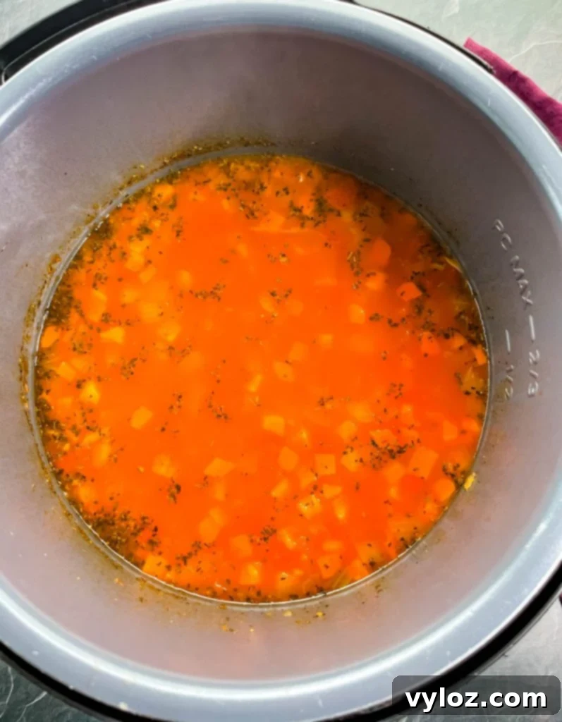 Tomato soup cooking in an Instant Pot