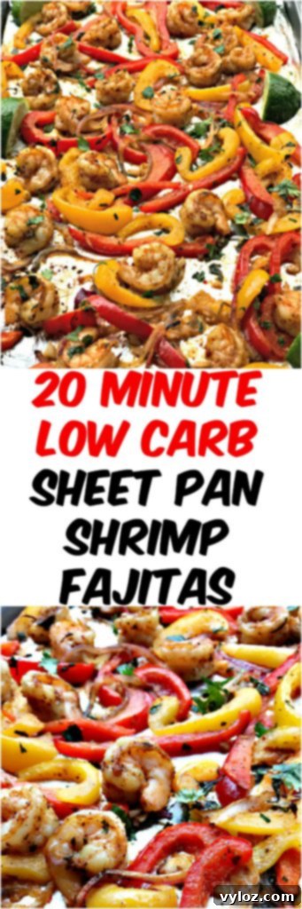 Effortless 20-Minute Low-Carb Sheet Pan Shrimp Fajitas 10 20 minute low carb shrimp fajitas Pinterest pin image