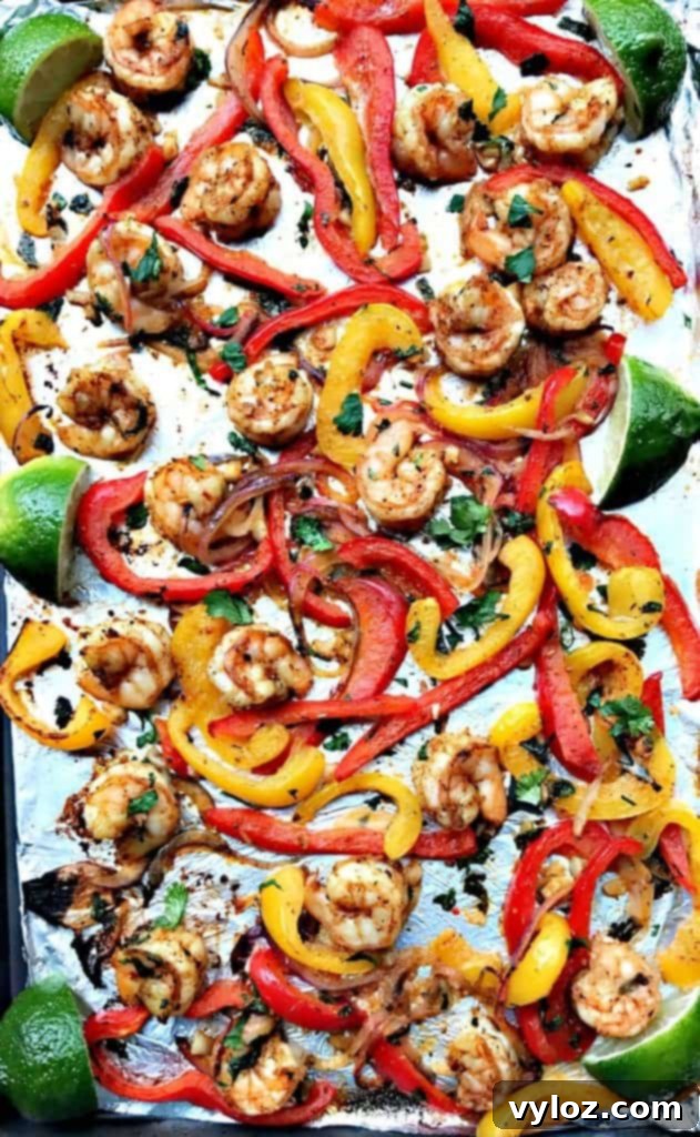 Effortless 20-Minute Low-Carb Sheet Pan Shrimp Fajitas 6 Another angle of the plated shrimp fajitas