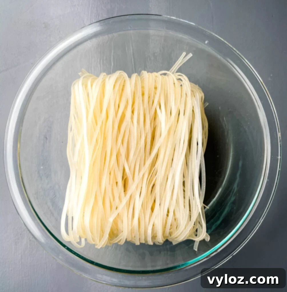 rice noodles in a glass bowl