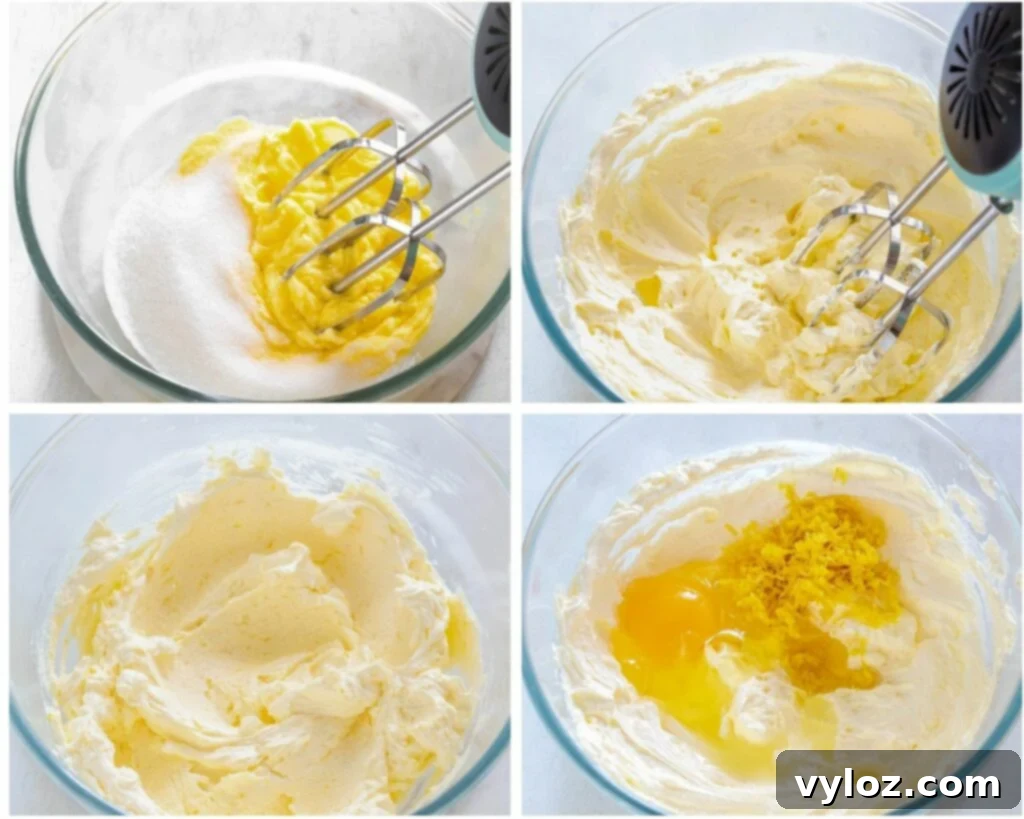 Zesty Sugar-Free Lemon Delights 4 collage photo showing how to cream butter in a glass bowl, an essential step in cookie making