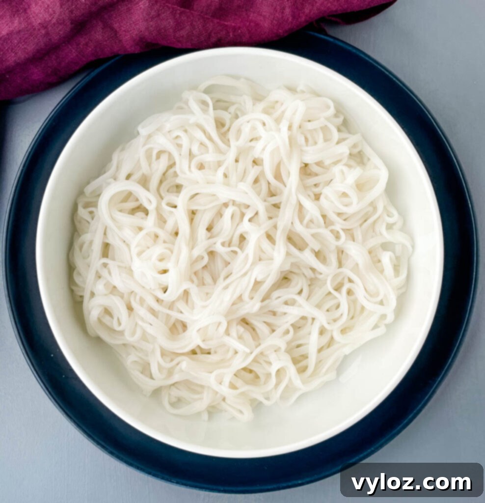 pho rice noodles in a white bowl