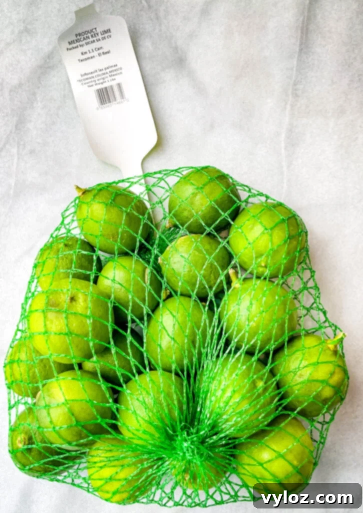 Guilt-Free Key Lime Bliss 5 A bag of fresh, small key limes, ready for juicing and zesting.