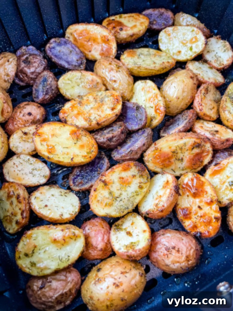 Crispy Ranch Roasted Potatoes 10 Another view of crispy roasted potatoes inside an air fryer basket