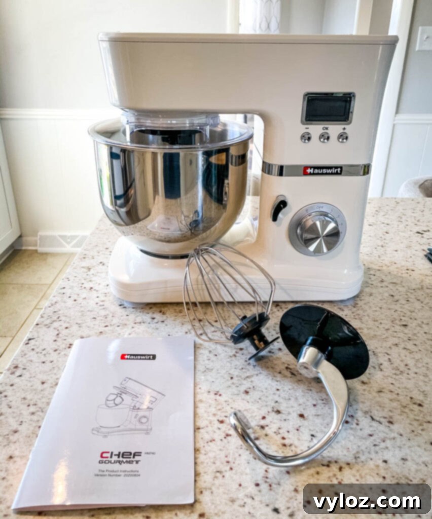 Sleek Hauswirt stand mixer in action on a kitchen counter, ready for baking