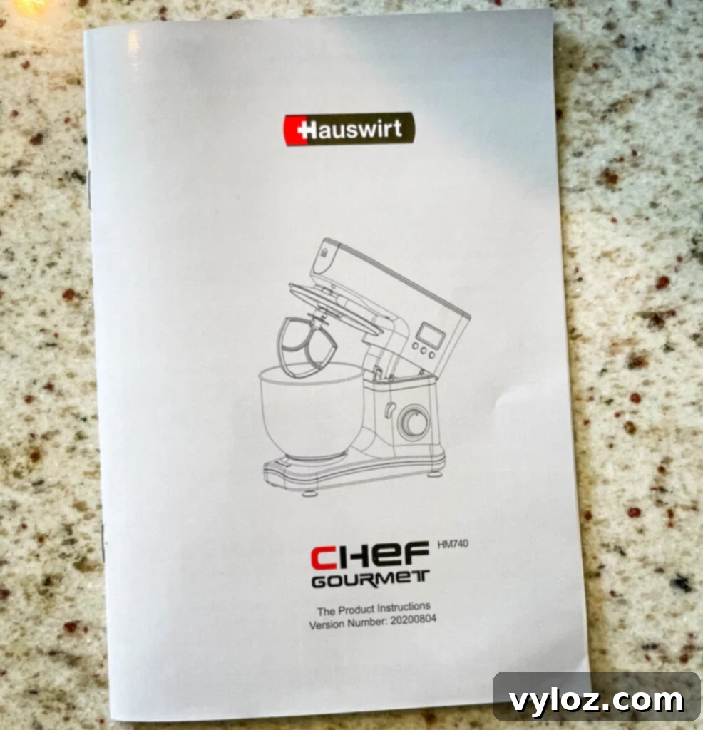 Hauswirt stand mixer user manual and parts diagram displayed