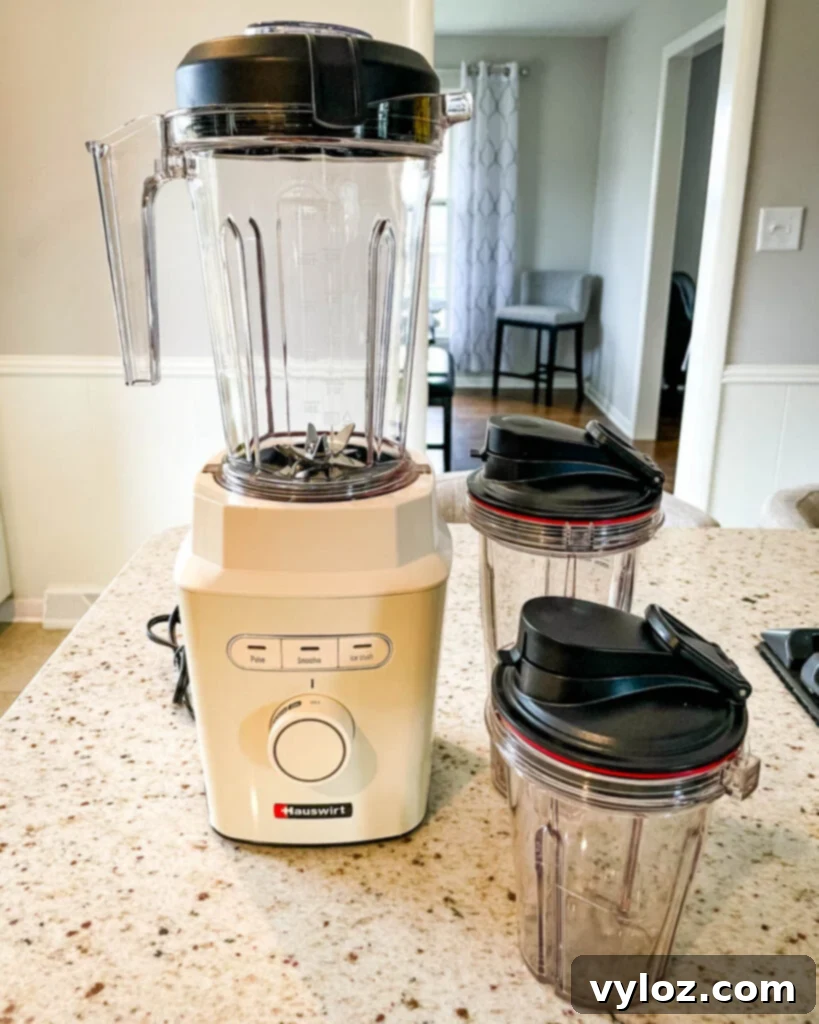Hauswirt High Speed Blender Is It Any Good 2 Hauswirt high-speed blender on a kitchen counter, ready for use