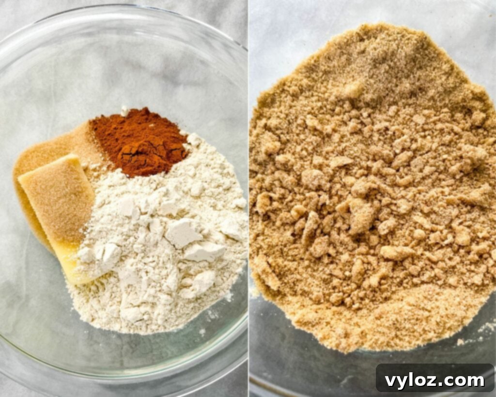 Simple Cinnamon Streusel Coffee Cake Muffins 7 streusel crumble topping in a glass bowl