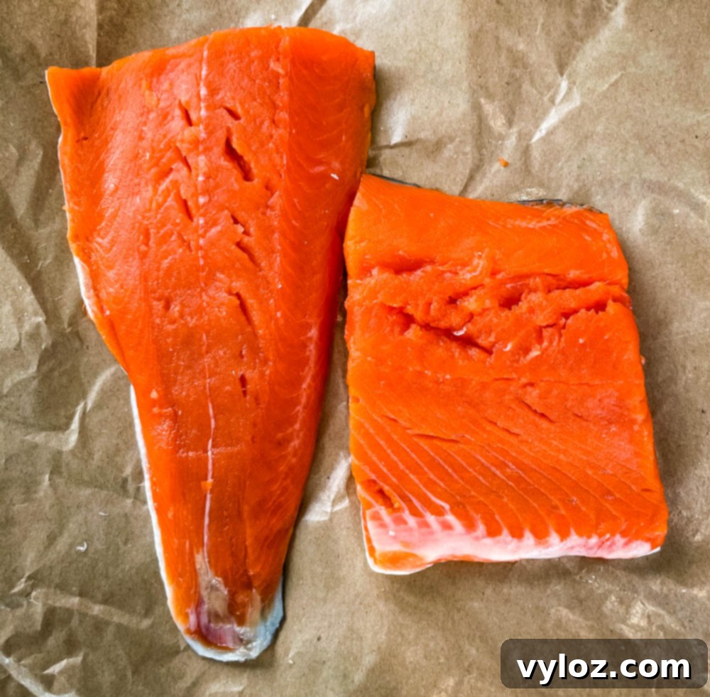 Sweet and Simple Maple Salmon 3 raw wild caught salmon on paper