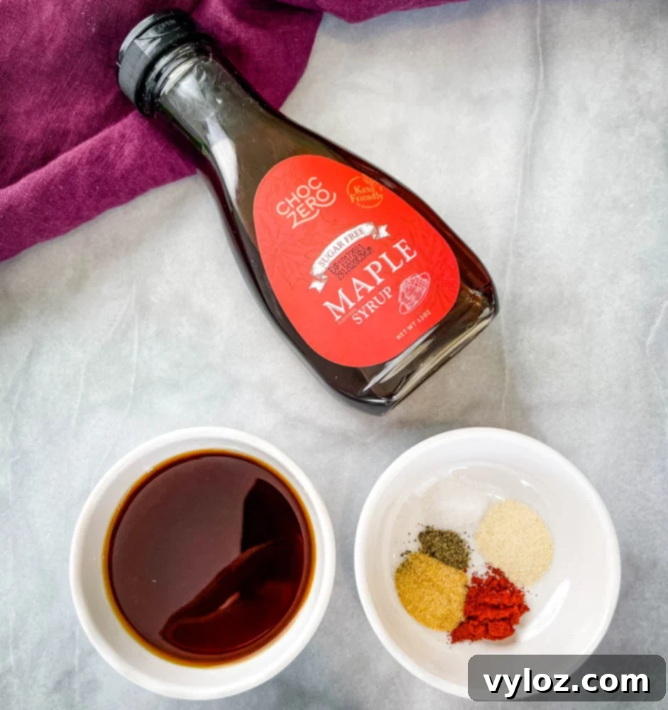 Sweet and Simple Maple Salmon 4 maple syrup, soy sauce, paprika, garlic powder, and salt in separate bowls