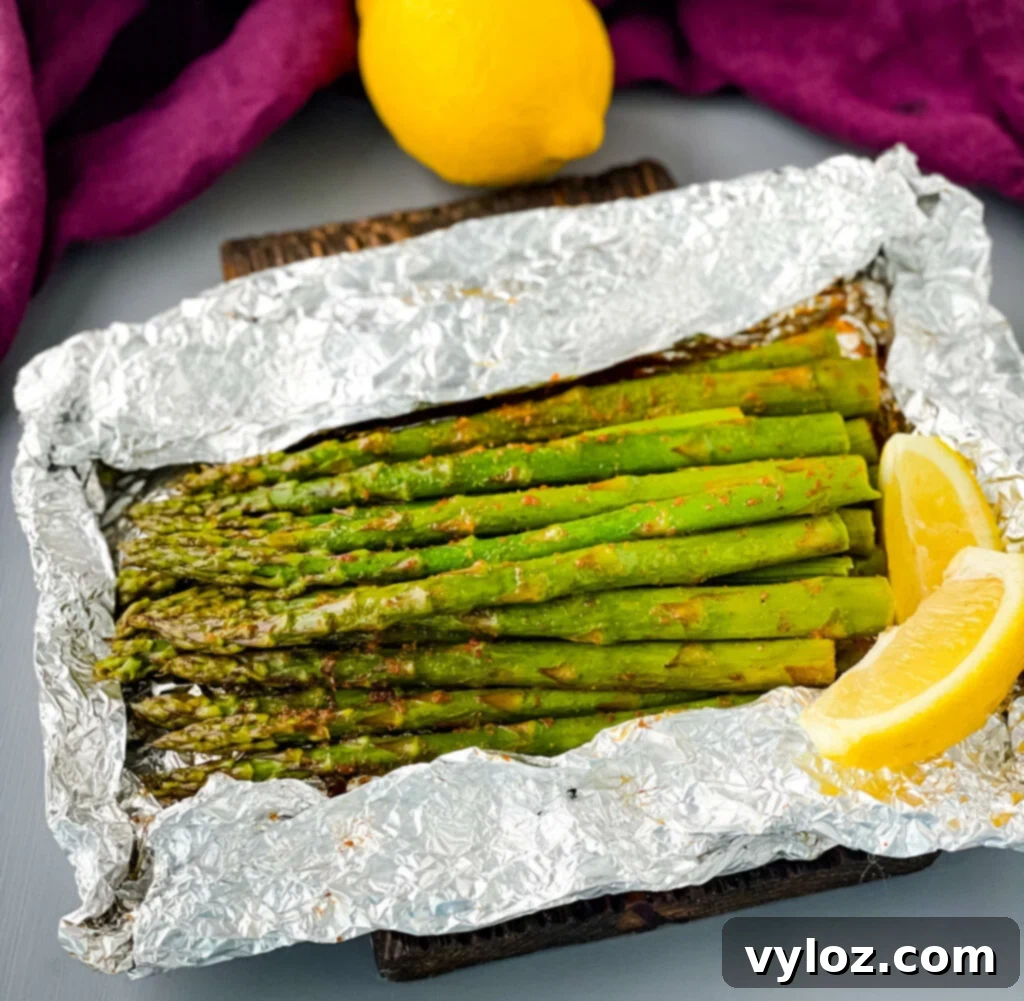 Grilled Asparagus Foil Packets 2 Grilled Asparagus in Foil, perfectly seasoned and cooked