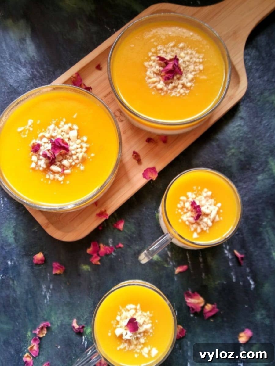 Mango Mahalabia, garnished with nuts and served in glasses