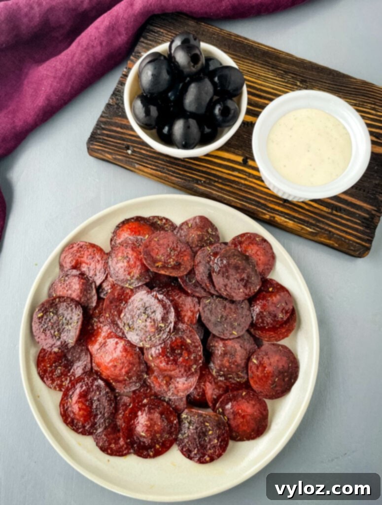 pepperoni chips on a plate with ranch