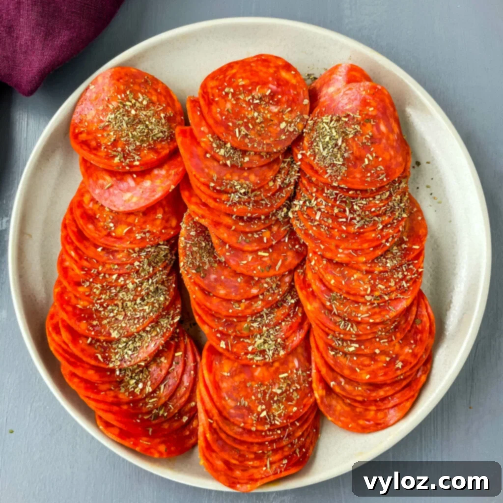 seasoned pepperoni on a plate