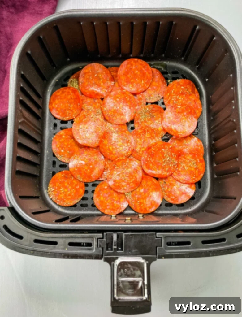 pepperoni chips in an air fryer