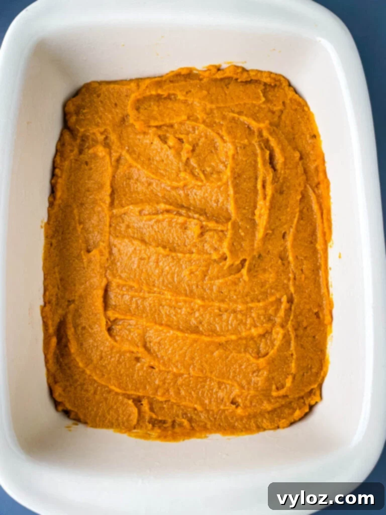 mashed sweet potatoes in a baking dish