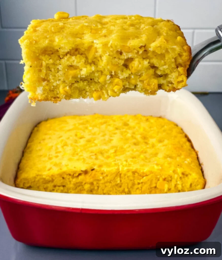 Classic Southern Cornbread Casserole, a delightful baked creamed corn dish perfect for holidays and family dinners.