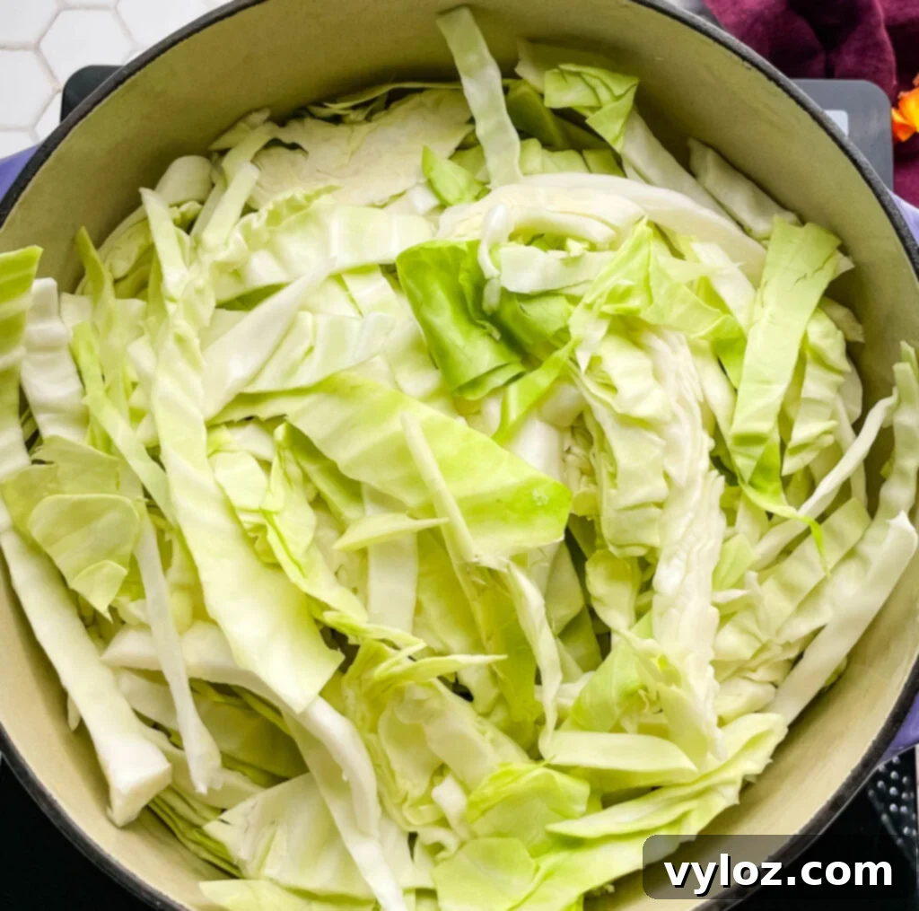 uncooked southern soul food cooked cabbage in a large pot