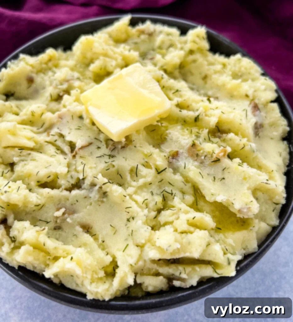 Ranch Mashed Potatoes 8 ranch mashed potatoes in a bowl with butter