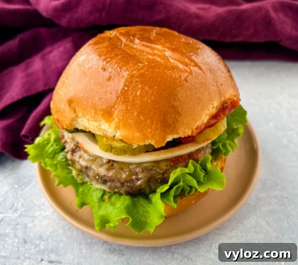 Crispy Air Fryer Frozen Burgers: From Freezer to Plate 2 air fryer cheeseburger on a plate