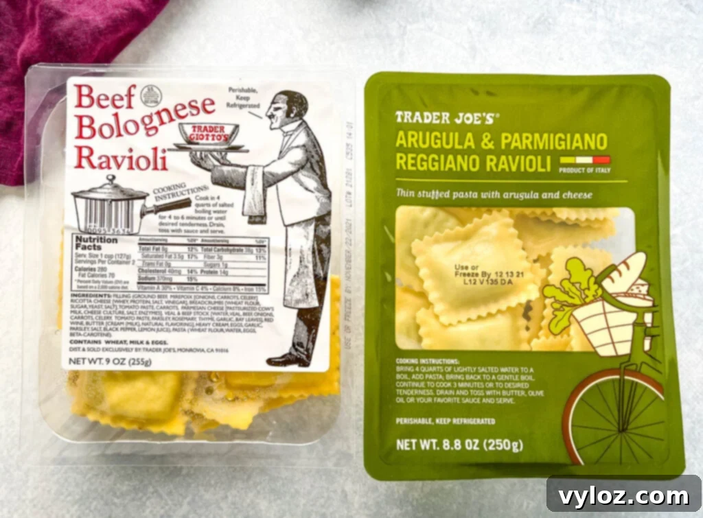 Trader Joe's cheese ravioli in its packaging, ready to be prepared