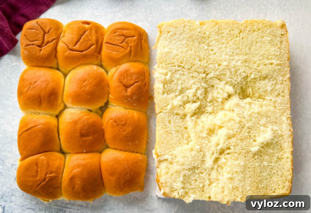 Cheesy Turkey Sliders 5 Hawaiian sweet rolls carefully sliced in half horizontally, ready for filling
