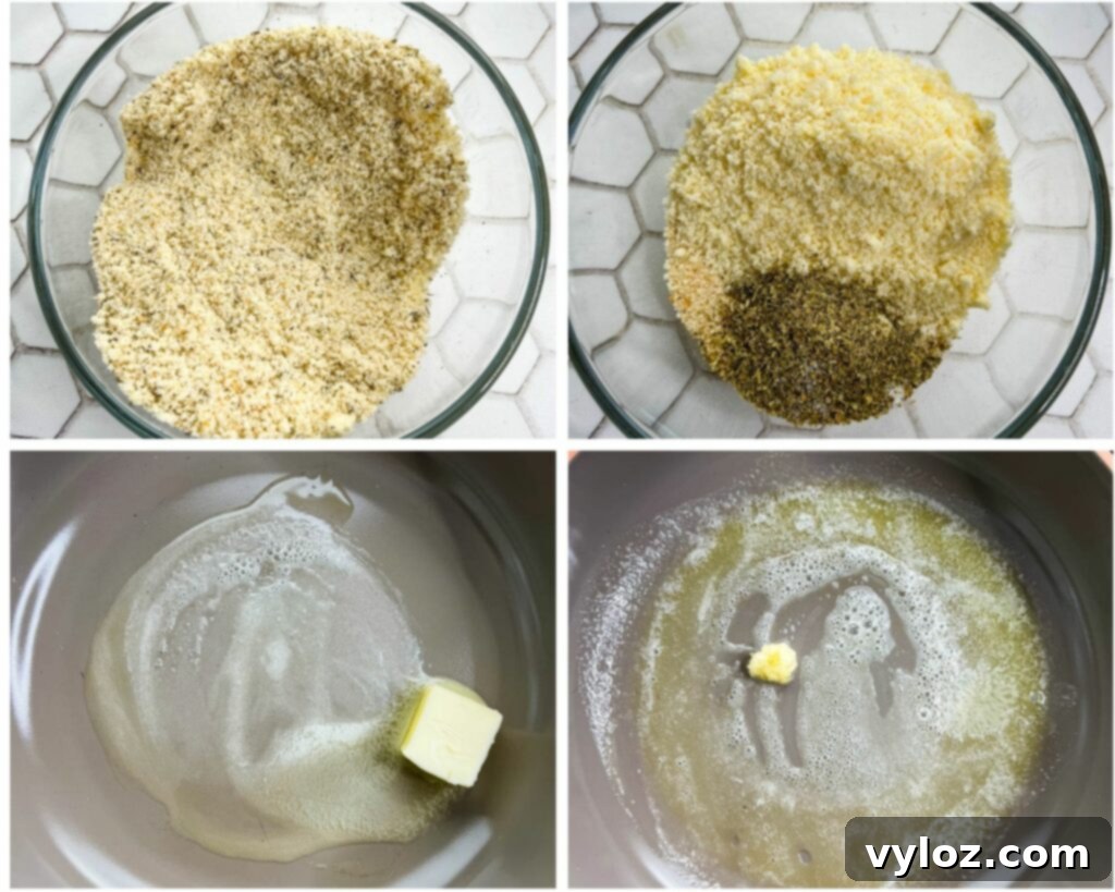 Close-up of creamy lemon garlic chicken cream sauce simmering in a pan, smooth and rich.