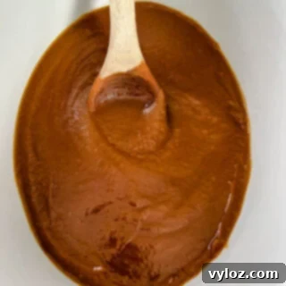 Wholesome Apple Butter 13 sugar free apple butter in a slow cooker with a wooden spoon