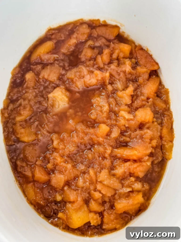 Wholesome Apple Butter 8 cooked apples in a slow cooker