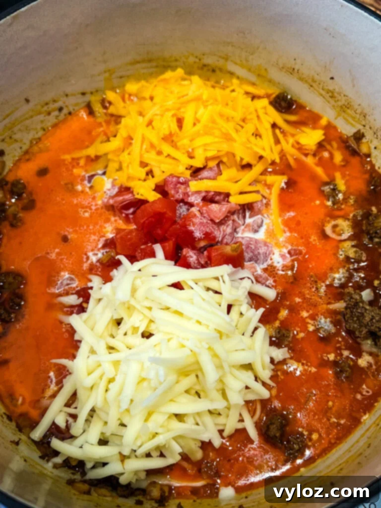 cheese taco pasta sauce in a pot