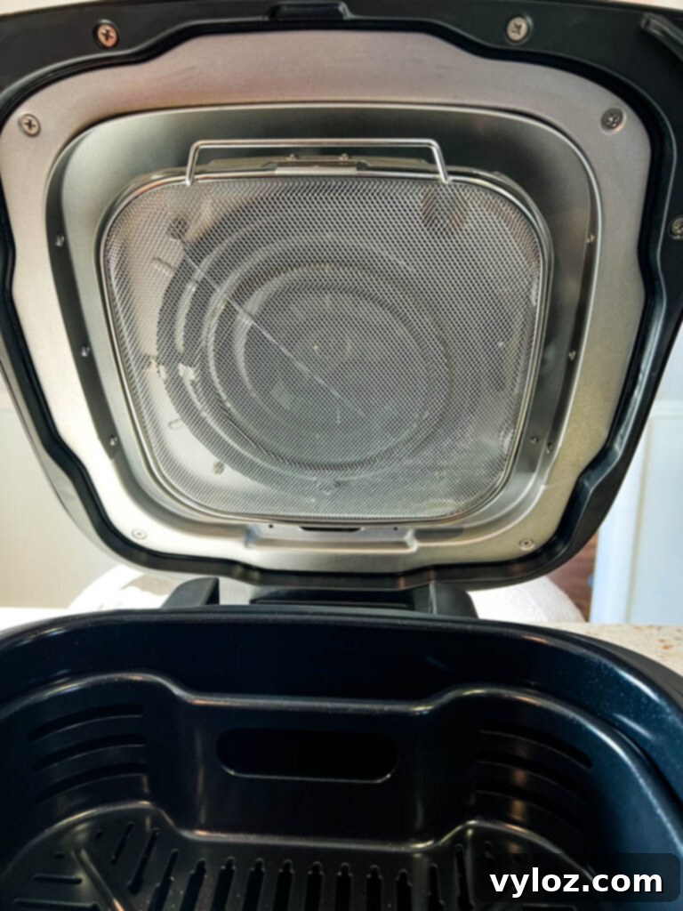 Close-up of the Cosori Aeroblaze Indoor Grill's interior, showing the clean grate and cooking pot.