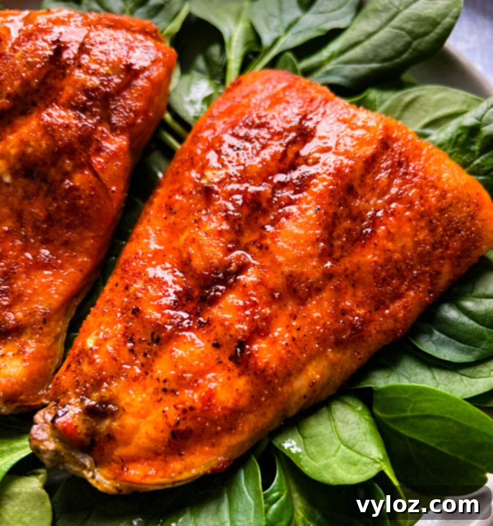 Ninja Foodi Grilled Salmon 8 Cooked indoor grilled salmon on a plate with fresh spinach, styled for serving.