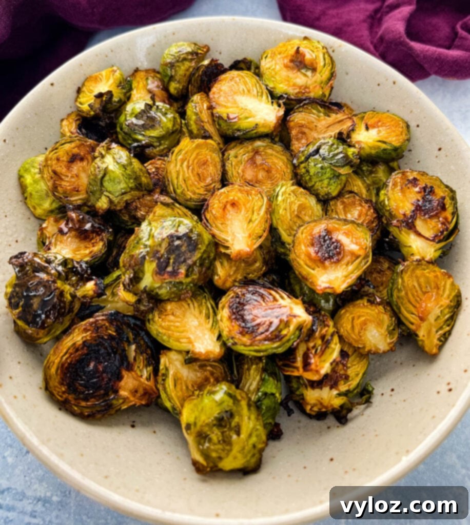 Caramelized Garlic Brussels Sprouts 2 Perfectly charred garlic Brussels sprouts served in a rustic bowl