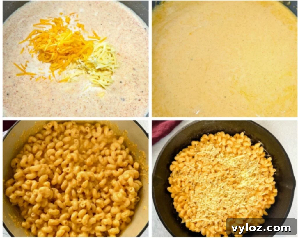collage of 4 photos with cream sauce made on the stove