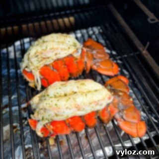 Effortless Smoked Lobster Tails 12 Succulent smoked lobster tails arranged on a smoker grill, capturing the essence of their preparation.