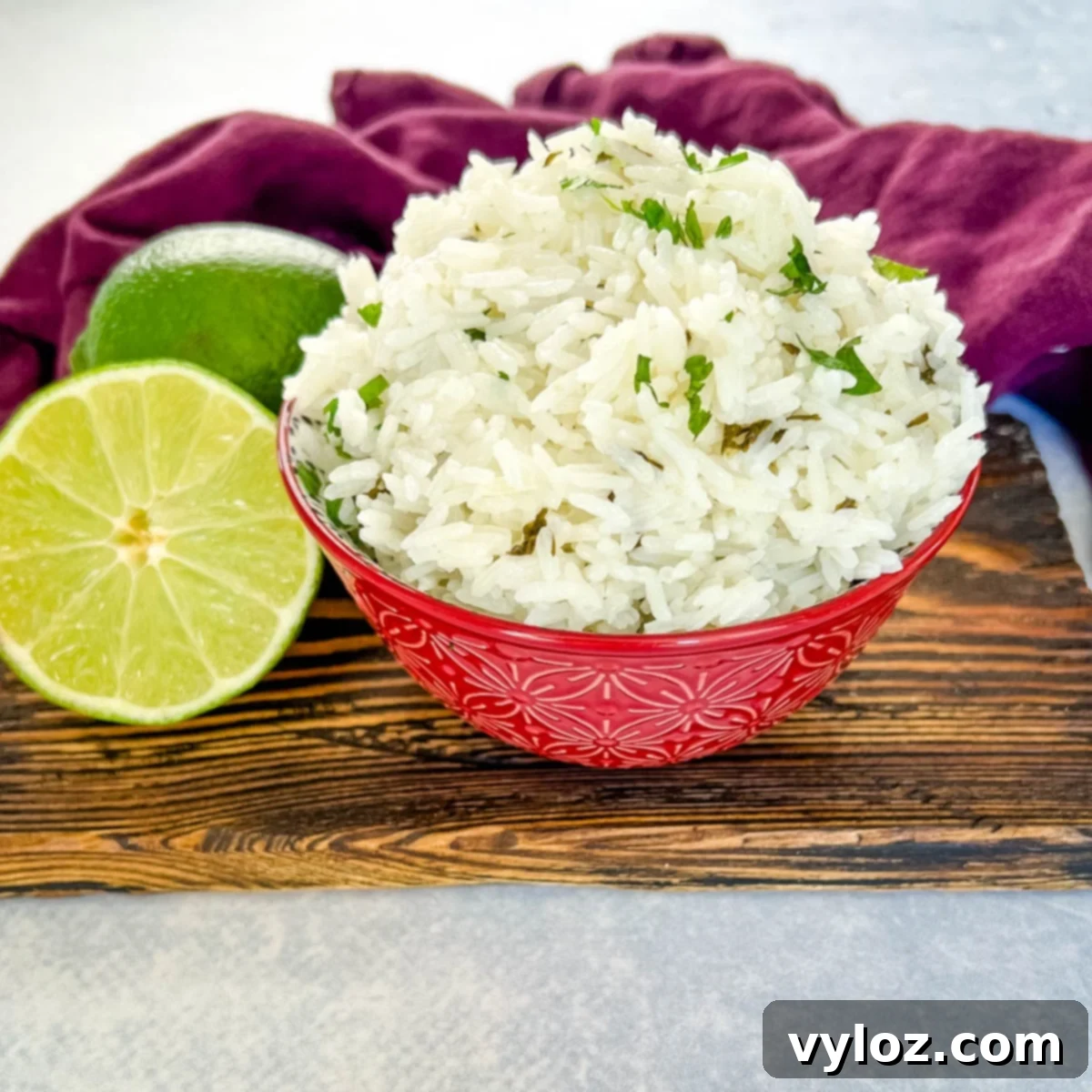 Fluffy Chipotle copycat cilantro lime rice, garnished with fresh cilantro