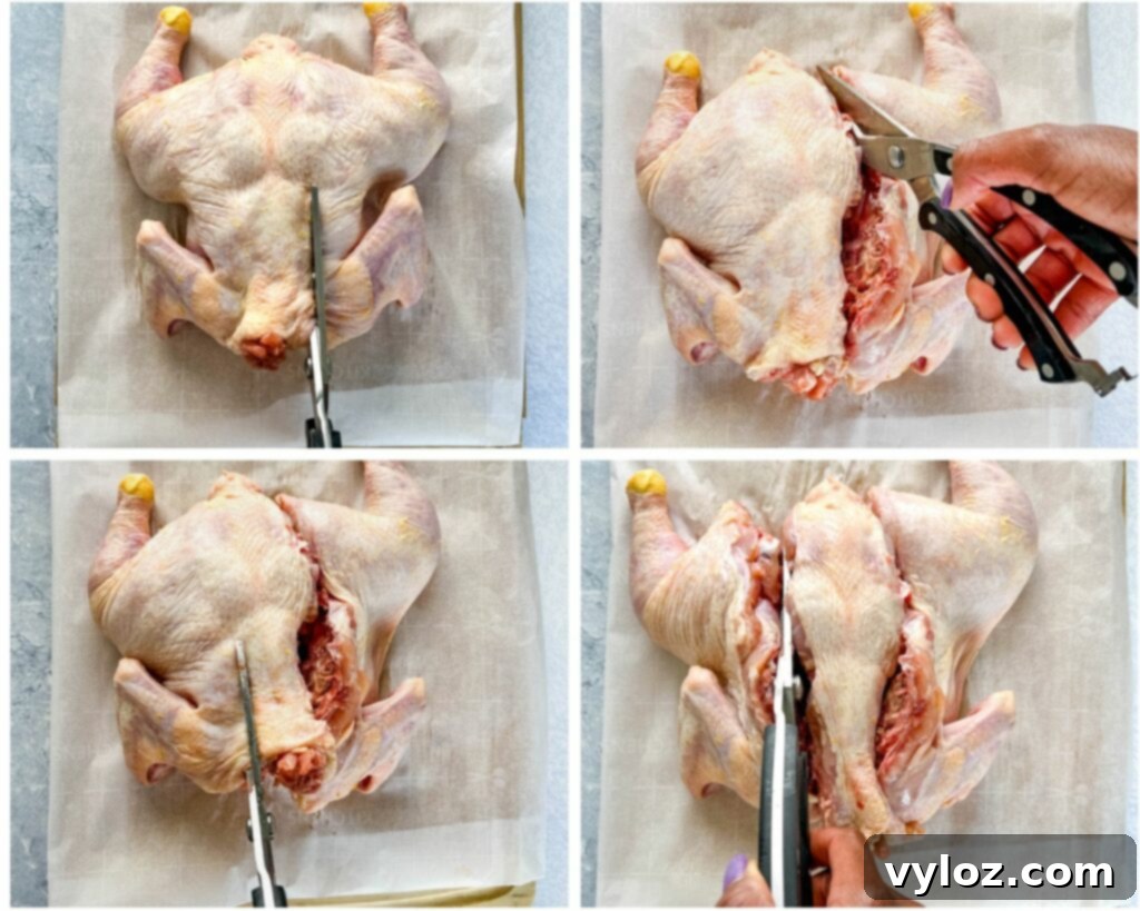 Ultimate Traeger Smoked Whole Chicken 4 collage photo showing how to spatchcock a chicken and remove the backbone