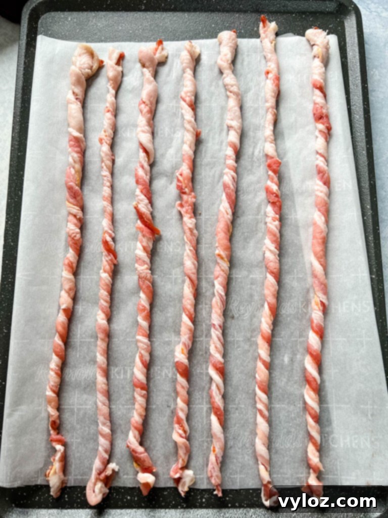 twisted bacon on a sheet pan