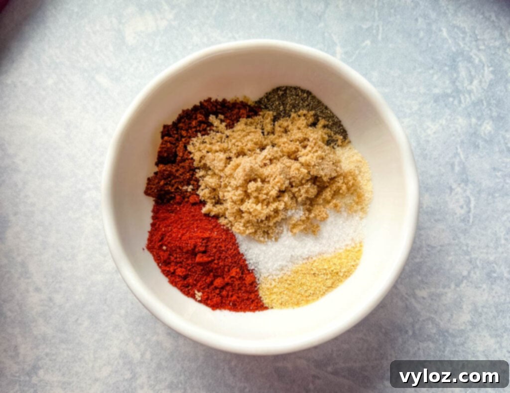Homemade BBQ rub and spices in a white bowl, ready for seasoning the brisket.