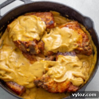 Soulful Southern Smothered Pork Chops 13 southern smothered pork chops in a cast iron skillet with gravy