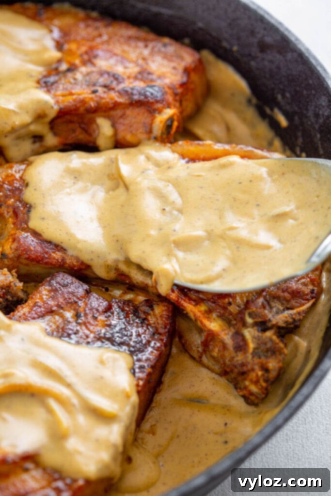 Soulful Southern Smothered Pork Chops 10 southern smothered pork chops in a cast iron skillet with gravy